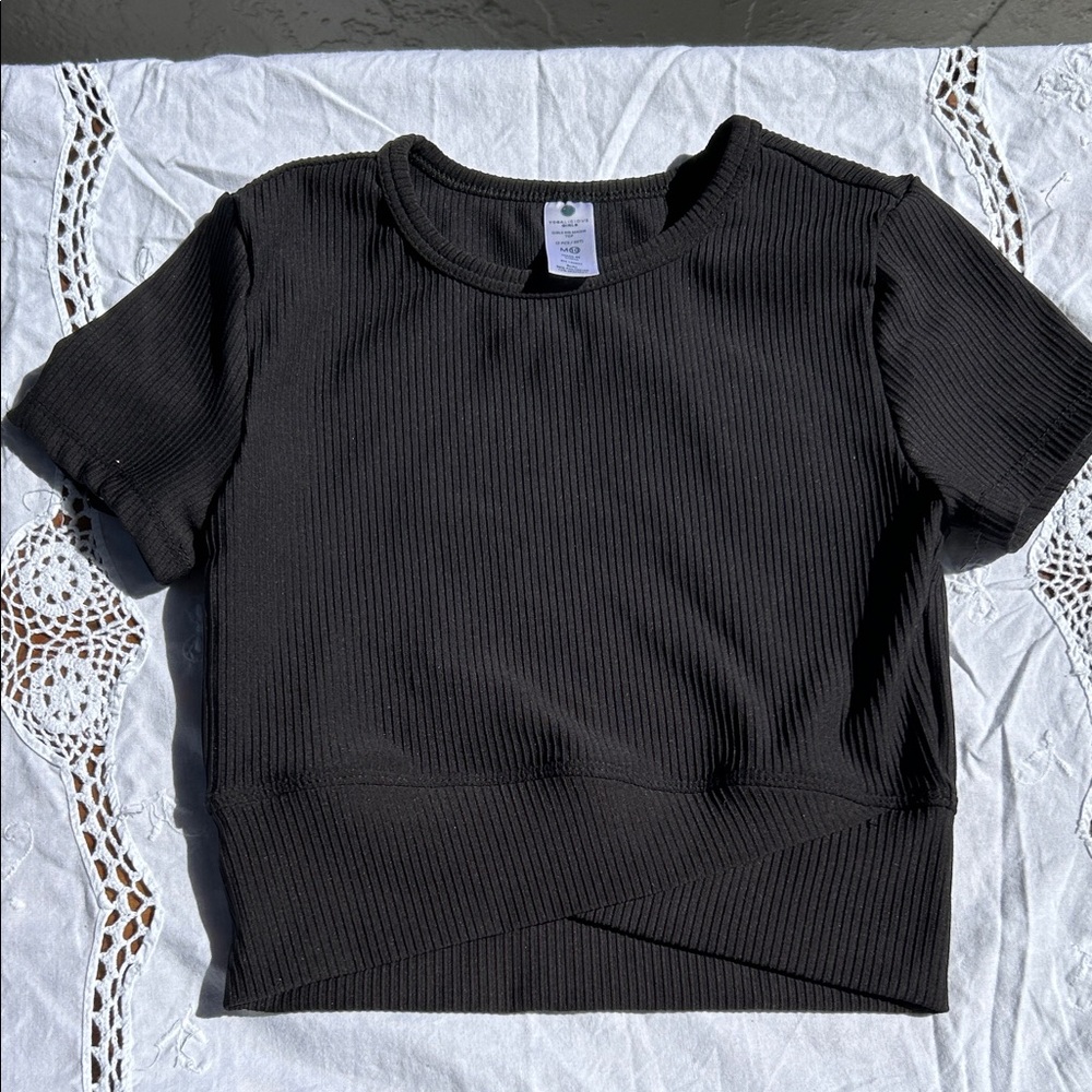 Yogalicious Black Ribbed Short Sleeve Tee
